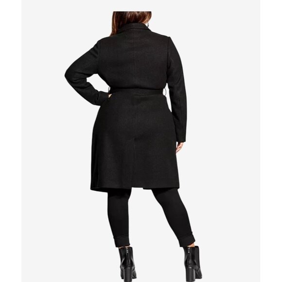 City Chic Plus Size Sassy Military Winter Long Pea Coat Black Plus Size 16 - Picture 2 of 5